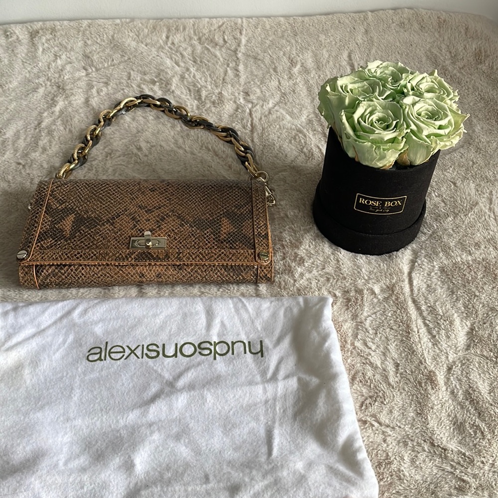 NWOT Alexis Hudson Snakeskin Leather Handbag with Chain Shoulder Strap.